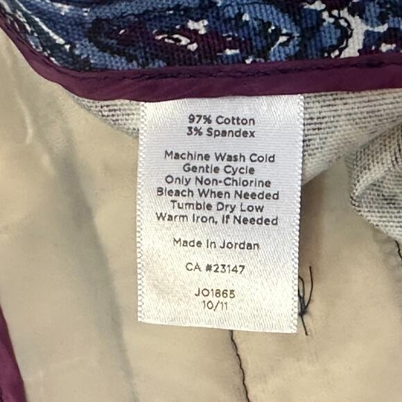 Talbots Slim Leg Ankle Pants 8P Front Zip Blue Paisley Cotton Stretch Preppy NWT - Picture 7 of 7